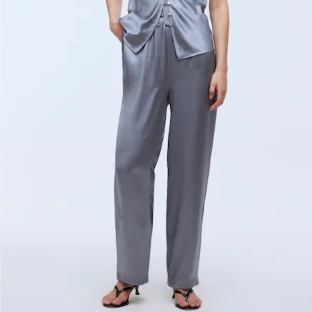 Madewell Gray Satin Straight Leg Pants